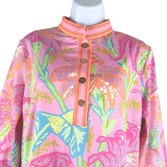Gretchen Scott Mandarin Dress Medium Palm Palm Pink Floral Colorful NWT DR-1826 - Picture 3 of 10